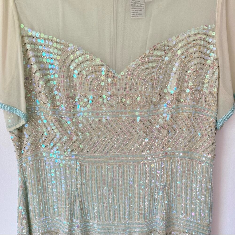 Vintage Kathryn Conover Beaded Sequin Mint Green Dress size 12 - Picture 3 of 10